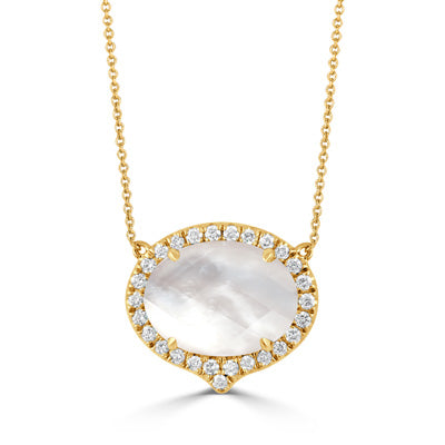 White Orchid - 18k Yellow Gold Diamond Necklace With Clear