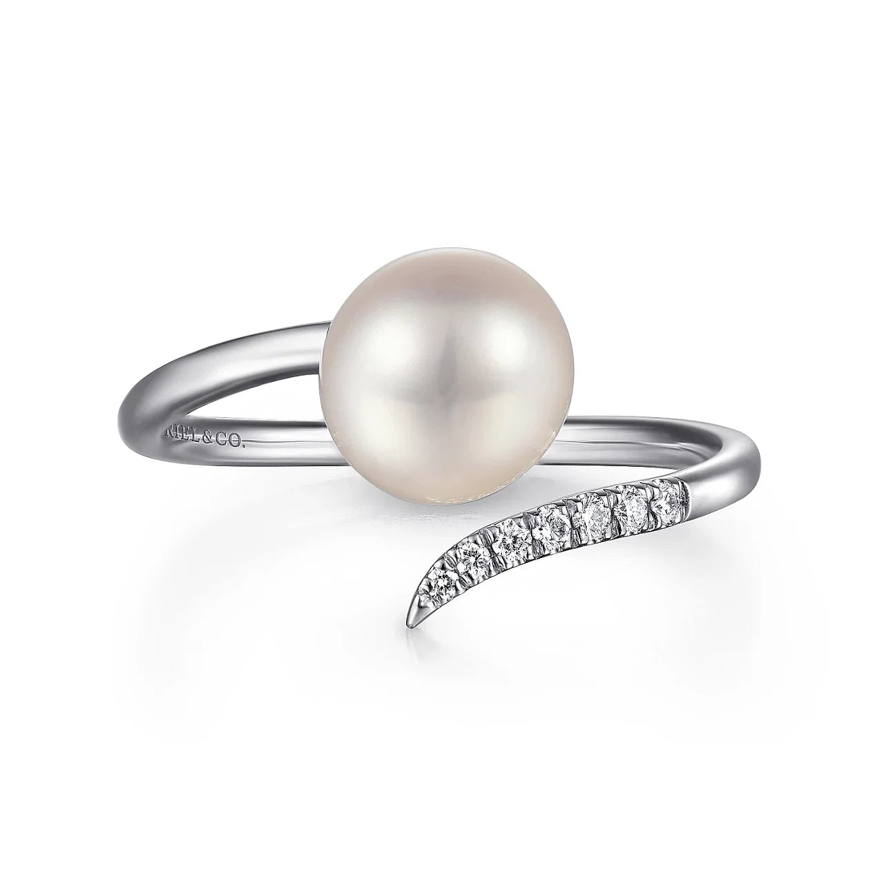 14K White Gold Cultured Pearl and Diamond Open Wrap Ring