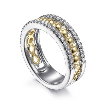 14K White-Yellow Gold Bujukan Diamond Wide Band Ring