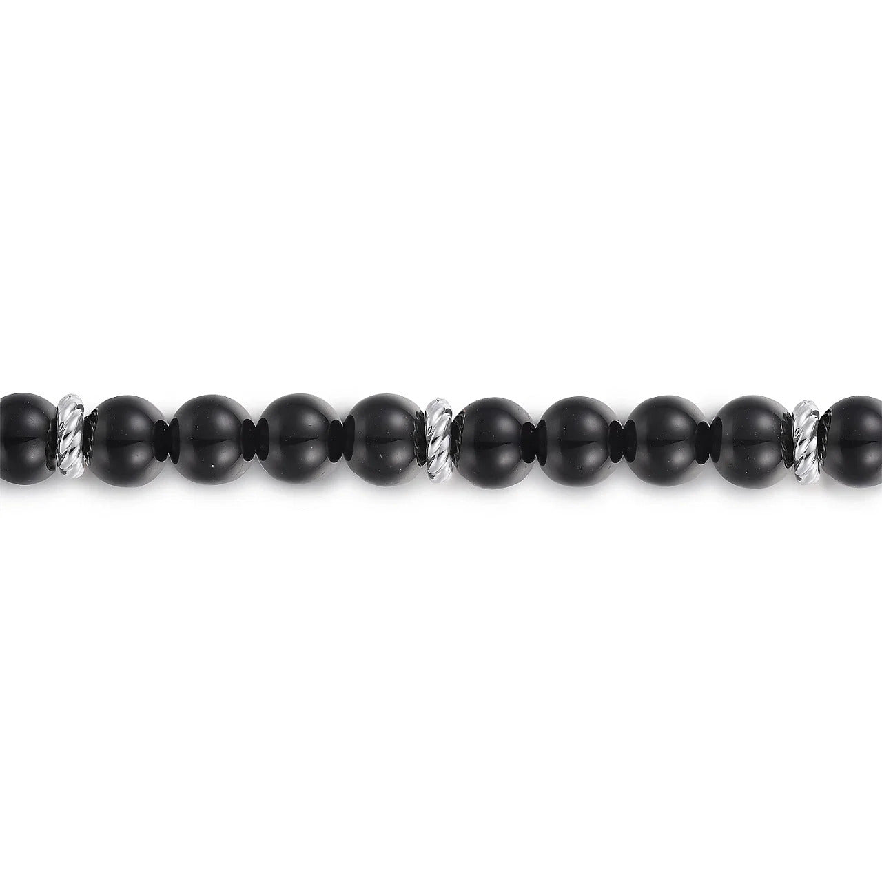 925 Sterling Silver and 6mm Black Onyx Beaded Bracelet