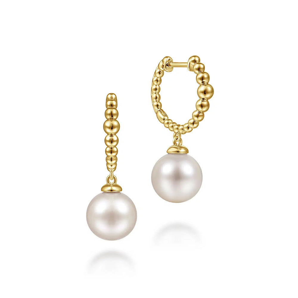 14K Yellow Gold Bujukan Pearls Drop Huggie Earrings