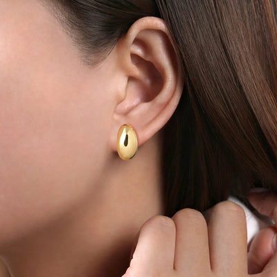 14K Yellow Gold Oval Huggie Earrings