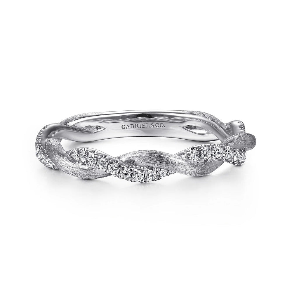 14K White Gold Twisted Diamond Stackable Ring