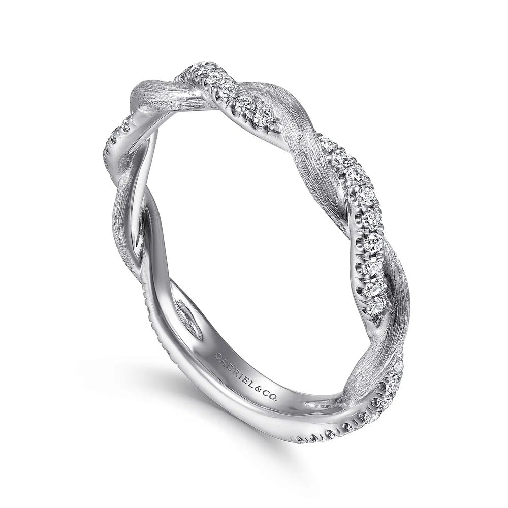 14K White Gold Twisted Diamond Stackable Ring