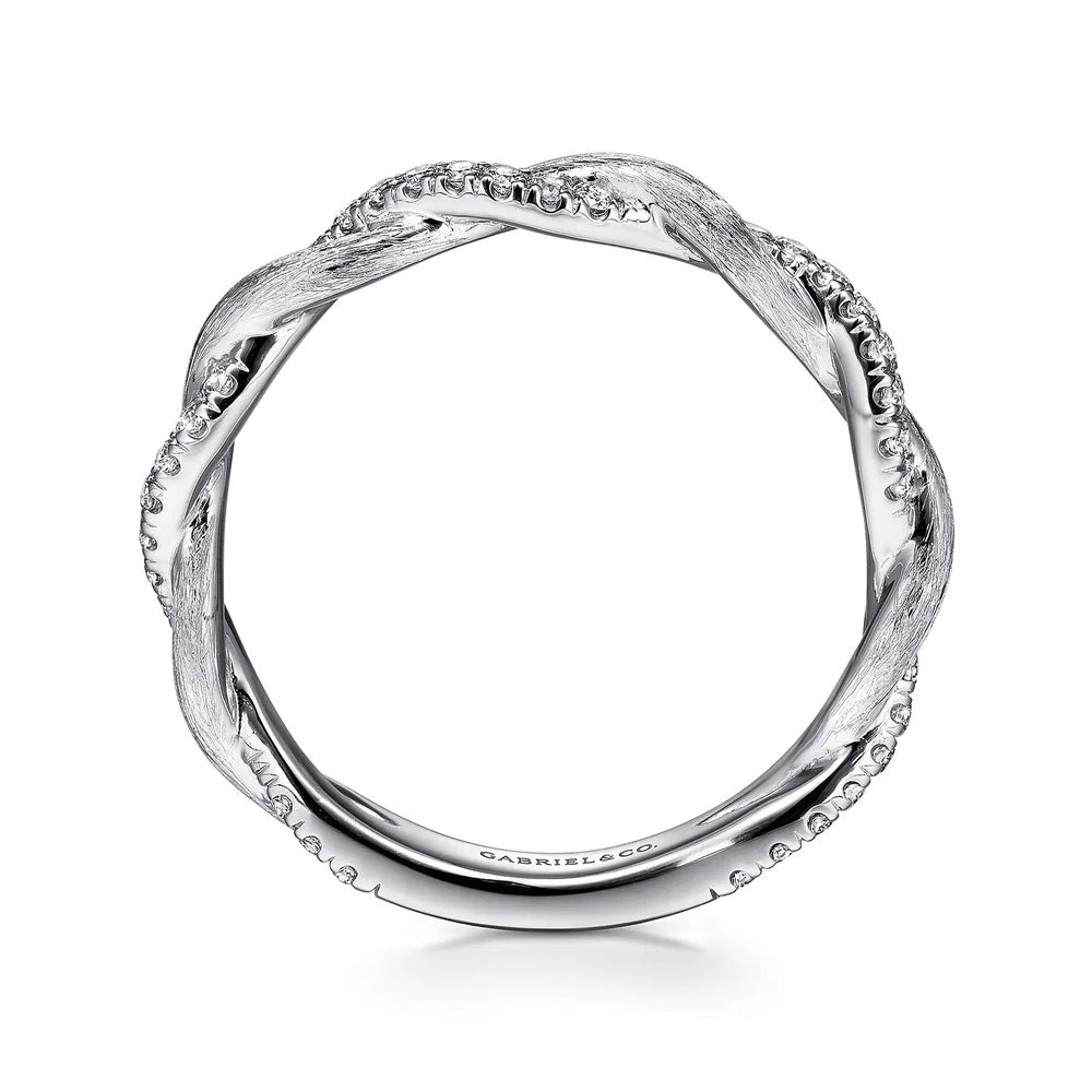 14K White Gold Twisted Diamond Stackable Ring