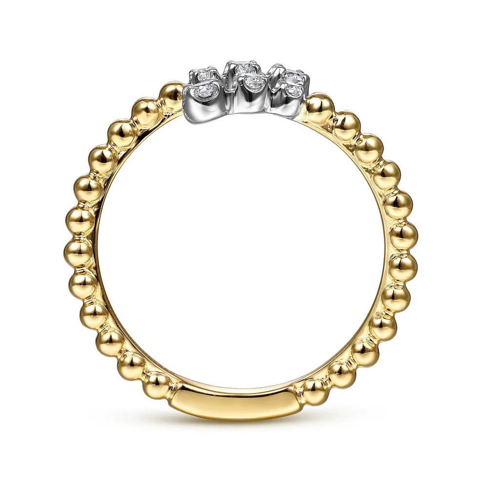 14K White-Yellow Gold Bujukan Ball and Diamond Open Bypass Ring