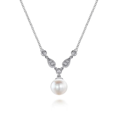 14K White Gold Cultured Pearl and Diamond Accent Necklace