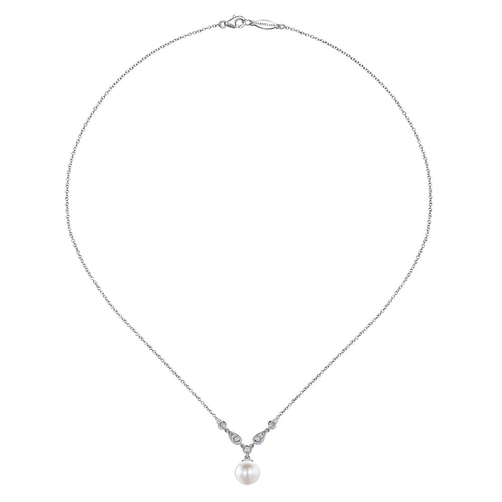 14K White Gold Cultured Pearl and Diamond Accent Necklace