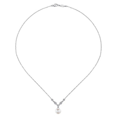 14K White Gold Cultured Pearl and Diamond Accent Necklace