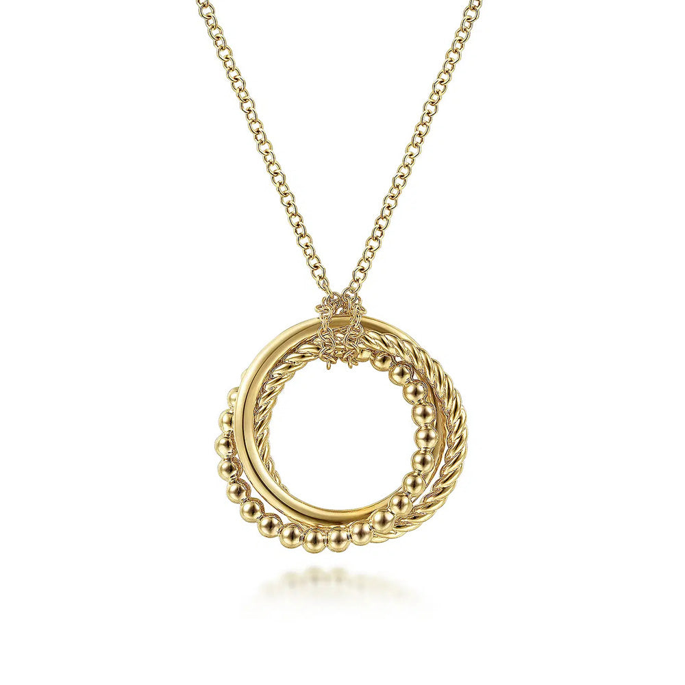 14K Yellow Gold Bujukan Twisted Rope Multi Circle Pendant Necklace