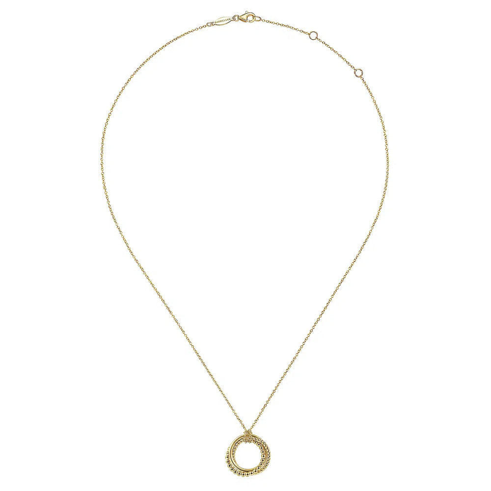 14K Yellow Gold Bujukan Twisted Rope Multi Circle Pendant Necklace