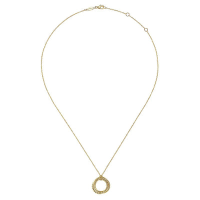 14K Yellow Gold Bujukan Twisted Rope Multi Circle Pendant Necklace