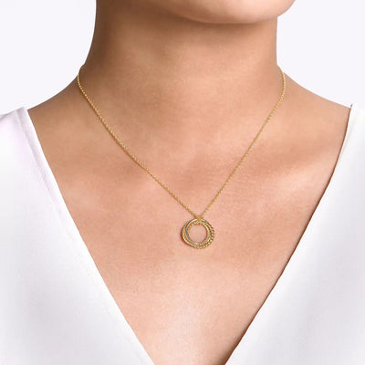 14K Yellow Gold Bujukan Twisted Rope Multi Circle Pendant Necklace