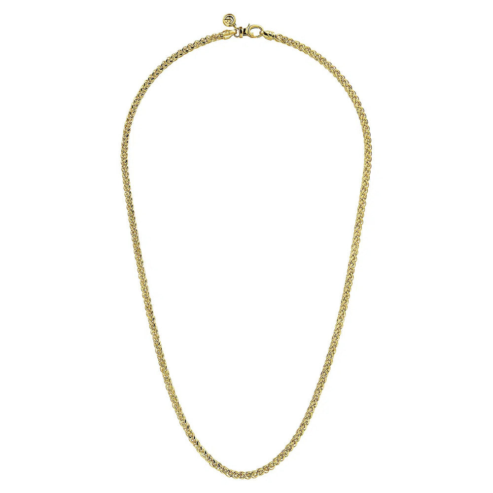 22 Inch 14K Yellow Gold Hollow Men's Wheat Chain Necklace