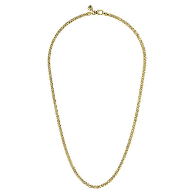 22 Inch 14K Yellow Gold Hollow Men's Wheat Chain Necklace