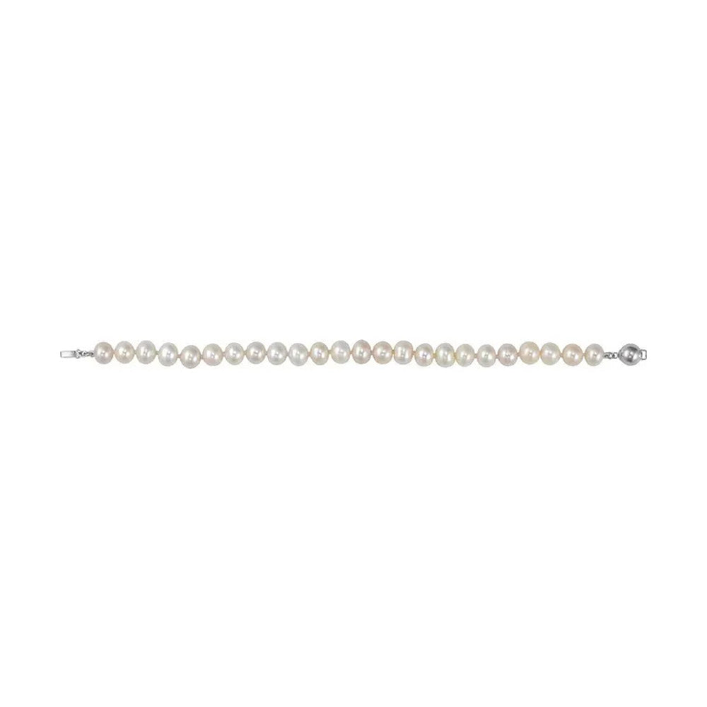 Sterling Silver 8-9 mm Cultured White Freshwater Pearl 7 3/4" Bracelet