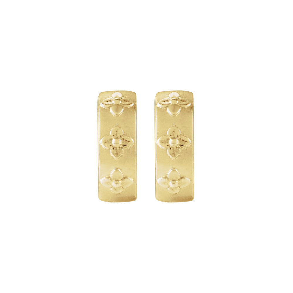 14K Yellow Gold Floral Hinged 13.2 mm Hoop Earrings