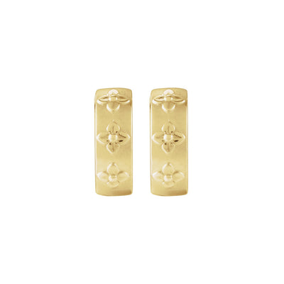 14K Yellow Gold Floral Hinged 13.2 mm Hoop Earrings