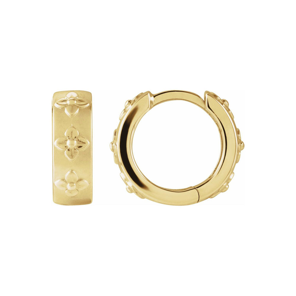 14K Yellow Gold Floral Hinged 13.2 mm Hoop Earrings