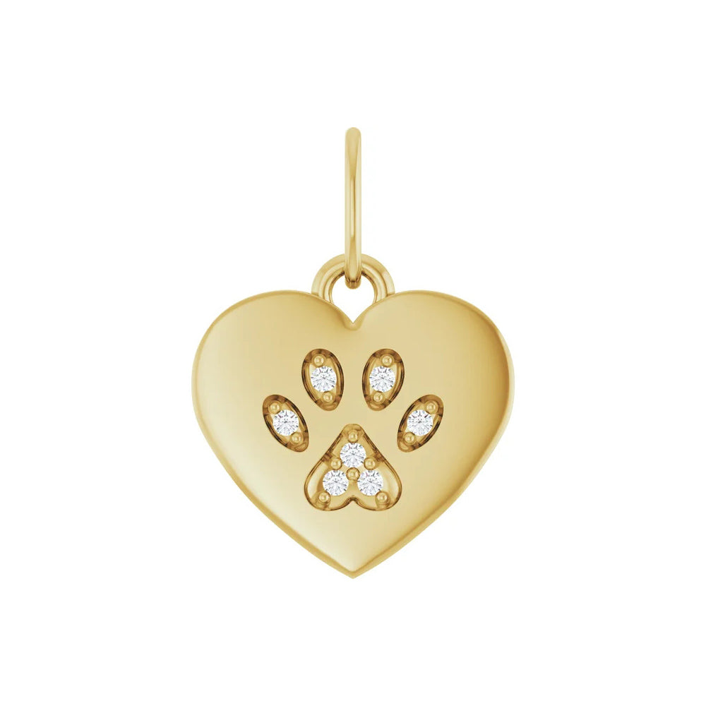 14K Yellow Gold .02 CTW Natural Diamond Blank Paw Print Heart Pendant