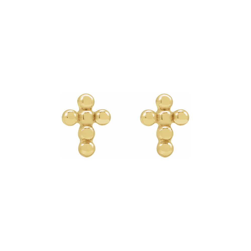 14K Yellow Gold Beaded Cross Stud Earrings