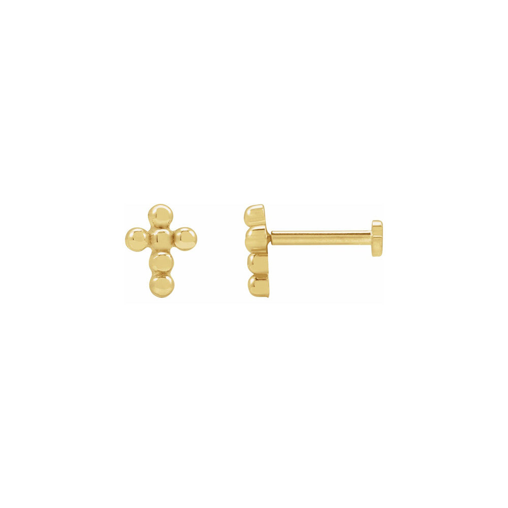 14K Yellow Gold Beaded Cross Stud Earrings