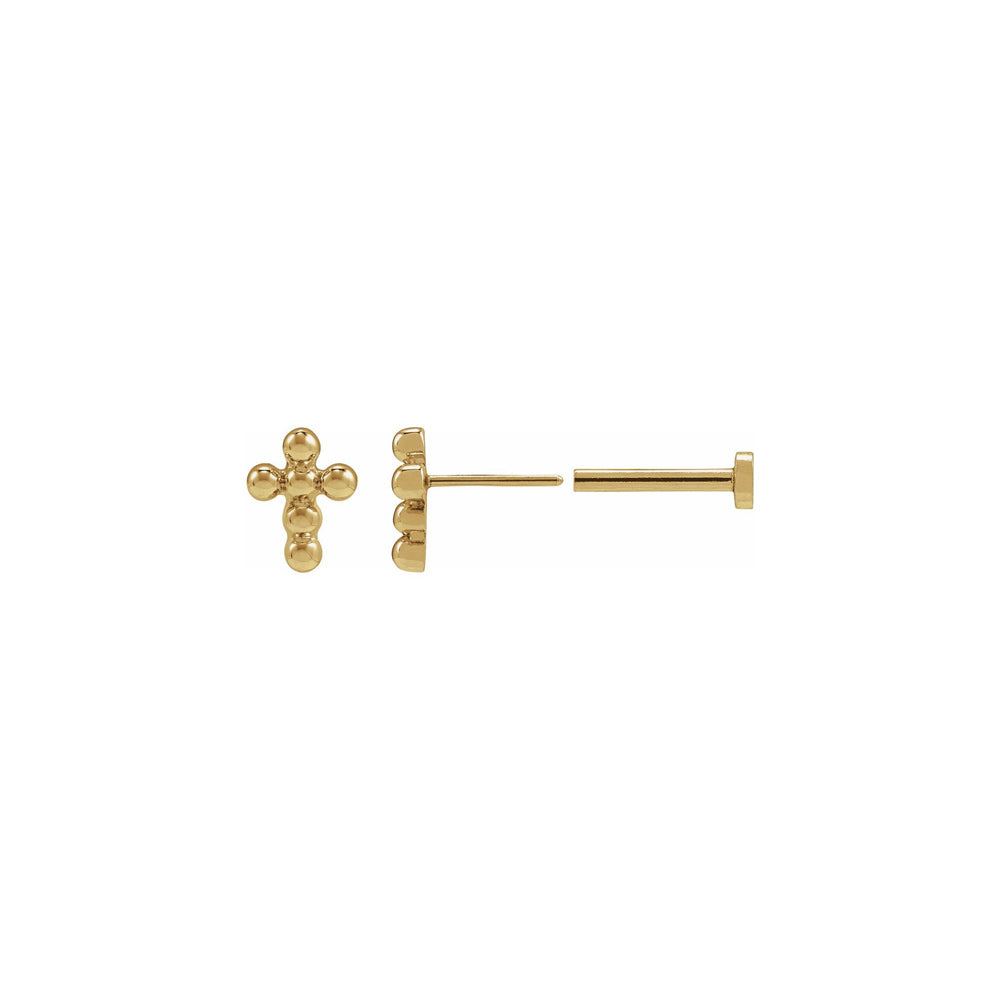 14K Yellow Gold Beaded Cross Stud Earrings