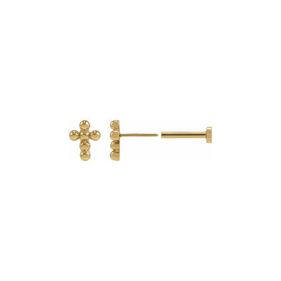 14K Yellow Gold Beaded Cross Stud Earrings