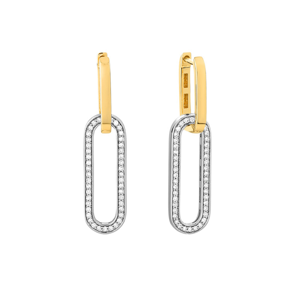 14k White & Yellow Gold Diamond Link Earring