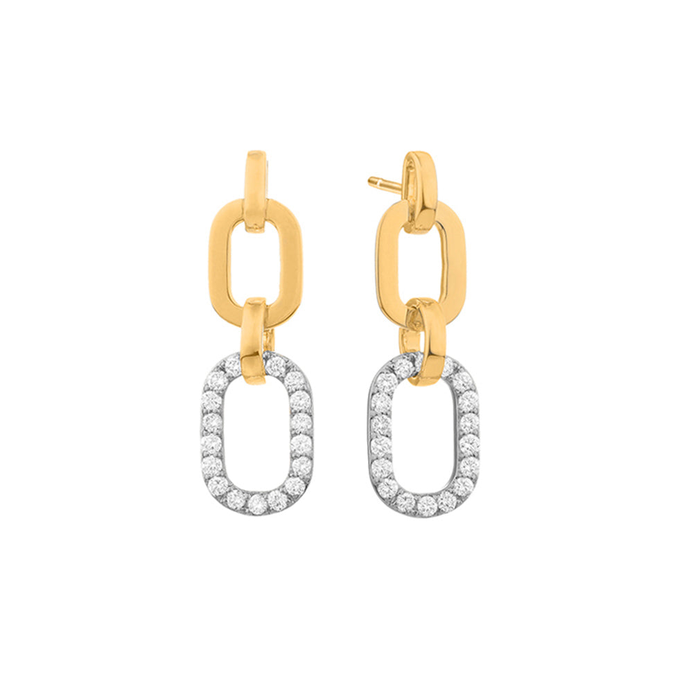 14k White & Yellow Gold Diamond Link Earrings
