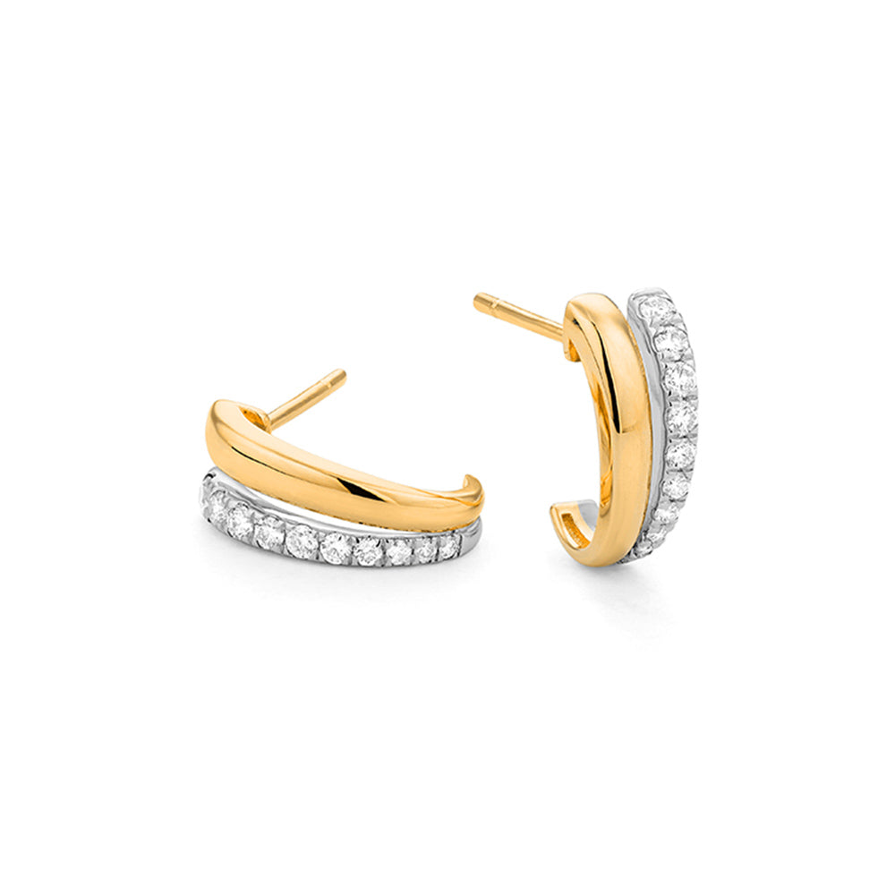 14k White & Yellow Gold Diamond Design Line Earrings