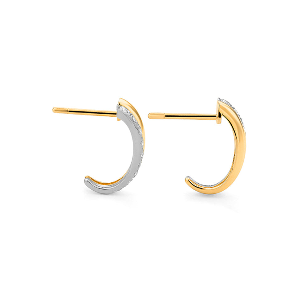 14k White & Yellow Gold Diamond Design Line Earrings