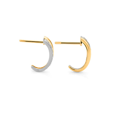 14k White & Yellow Gold Diamond Design Line Earrings