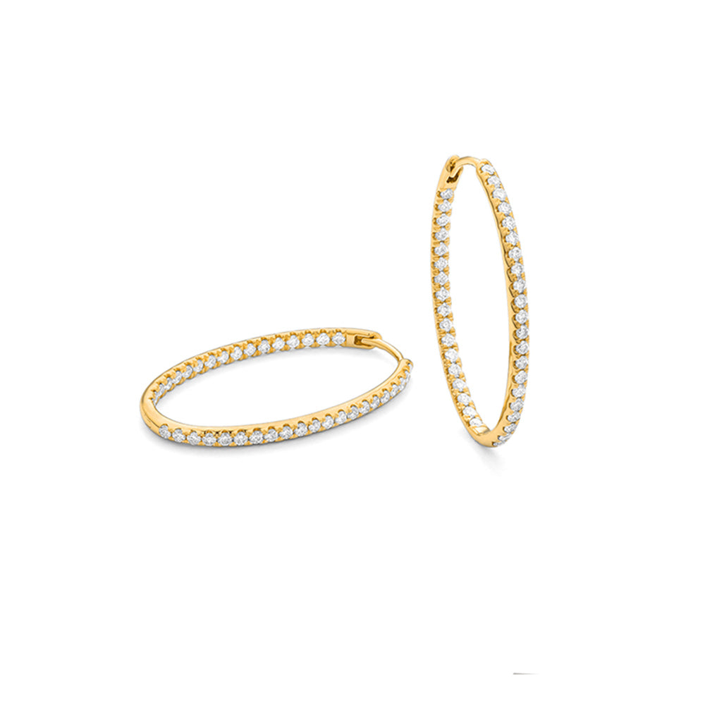 14k Yellow Gold Oval Fashion Diamond Hoops