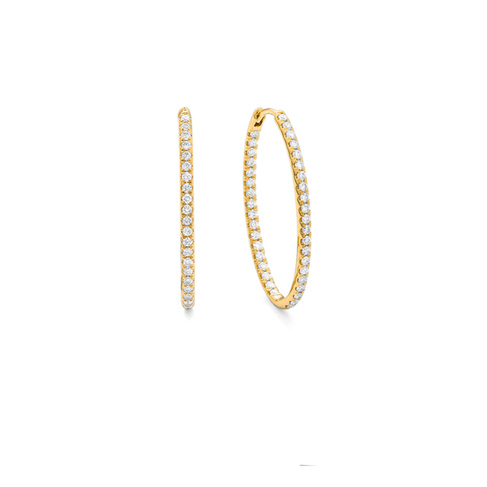 14k Yellow Gold Oval Fashion Diamond Hoops