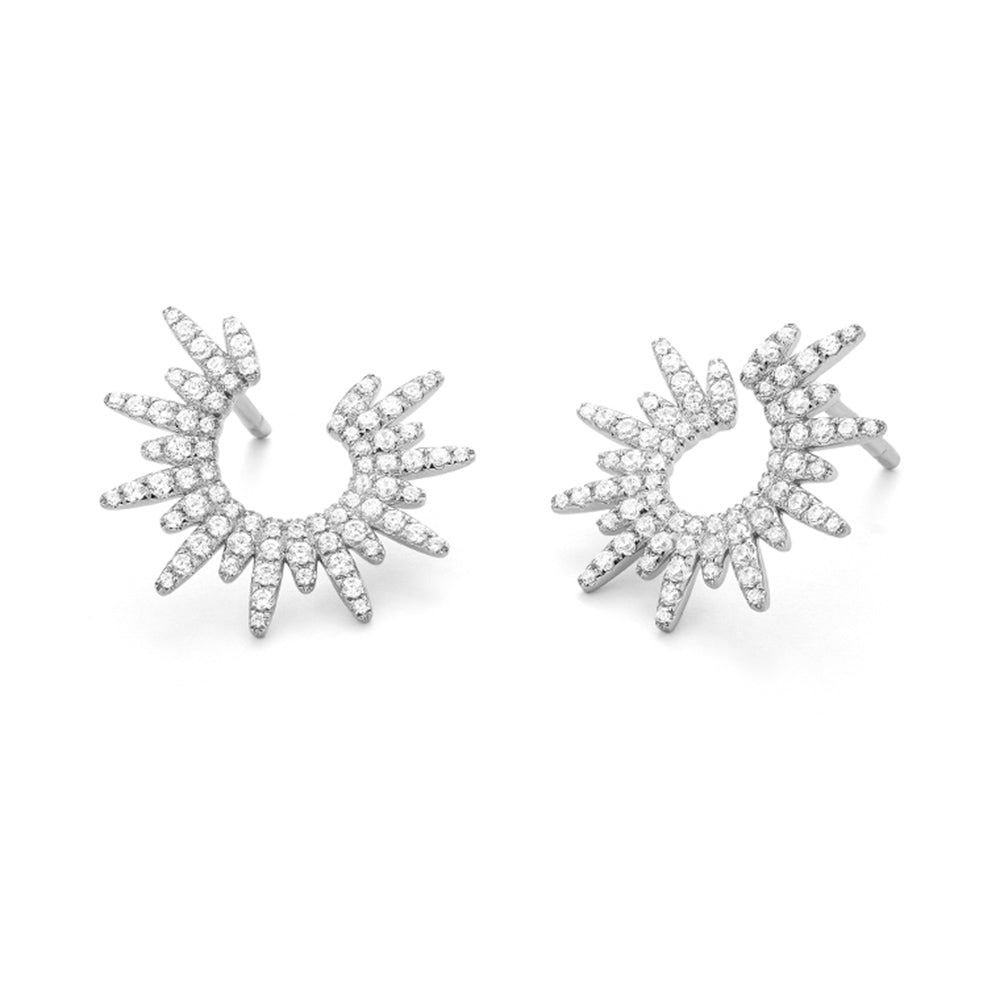 14k White Gold Diamond Design White Line Earrings