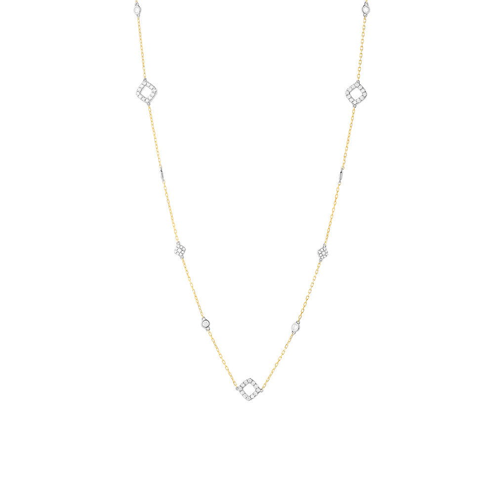 18'' 14k Yellow & White Gold Opera Diamond Necklace 1.25 CTW