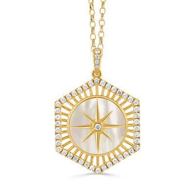 Maritime - 18k Yellow Gold Diamond Pendant With White Mother Of Pearl