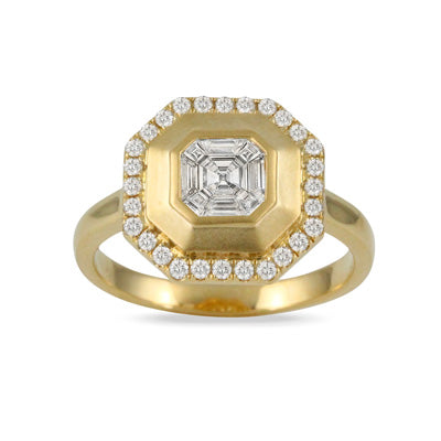 Mondrian - 18k Yellow Gold Invisible Set Diamond Ring In Satin Finish