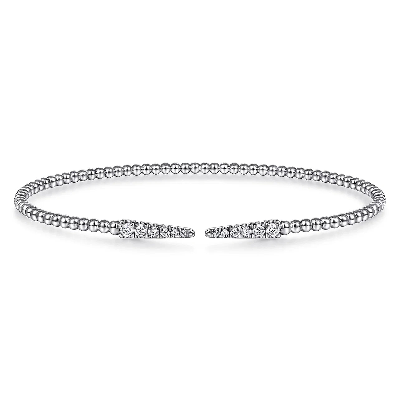 Split 14K White Gold Bujukan Bead Cuff Bracelet with Diamond Pave Spikes