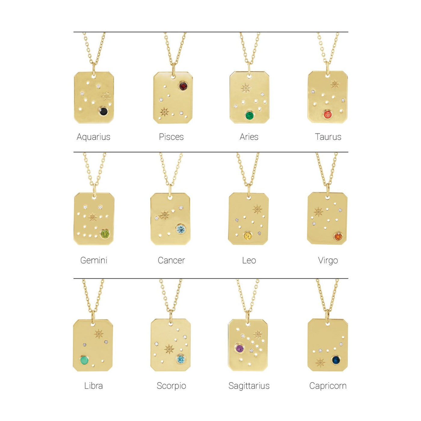 The Ellie - 14K Yellow Gold Natural Gemstone Zodiac Constellation Necklace