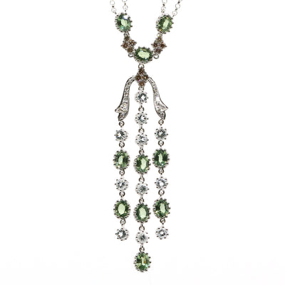 18K White Gold Diamond Green Tourmaline Aquamarine Necklace