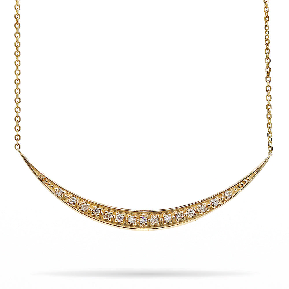 14K Yellow Gold Crescent Moon Diamond Necklace