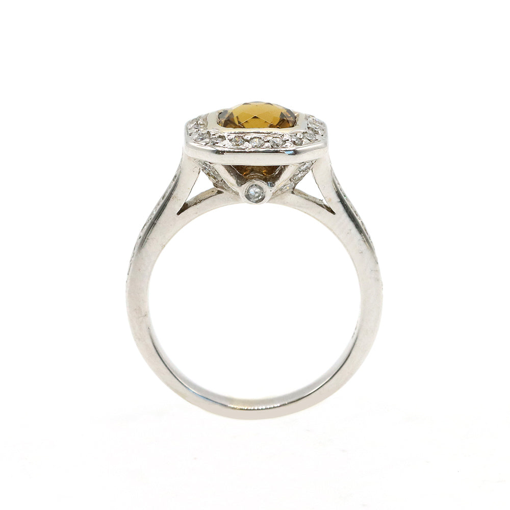 14K White Gold Bronze Tourmaline Diamond Halo Ring