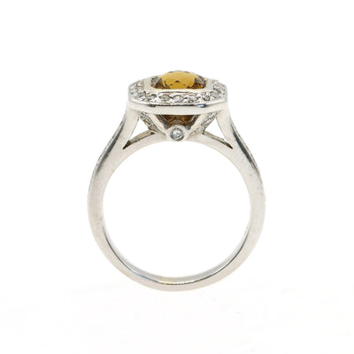 14K White Gold Bronze Tourmaline Diamond Halo Ring