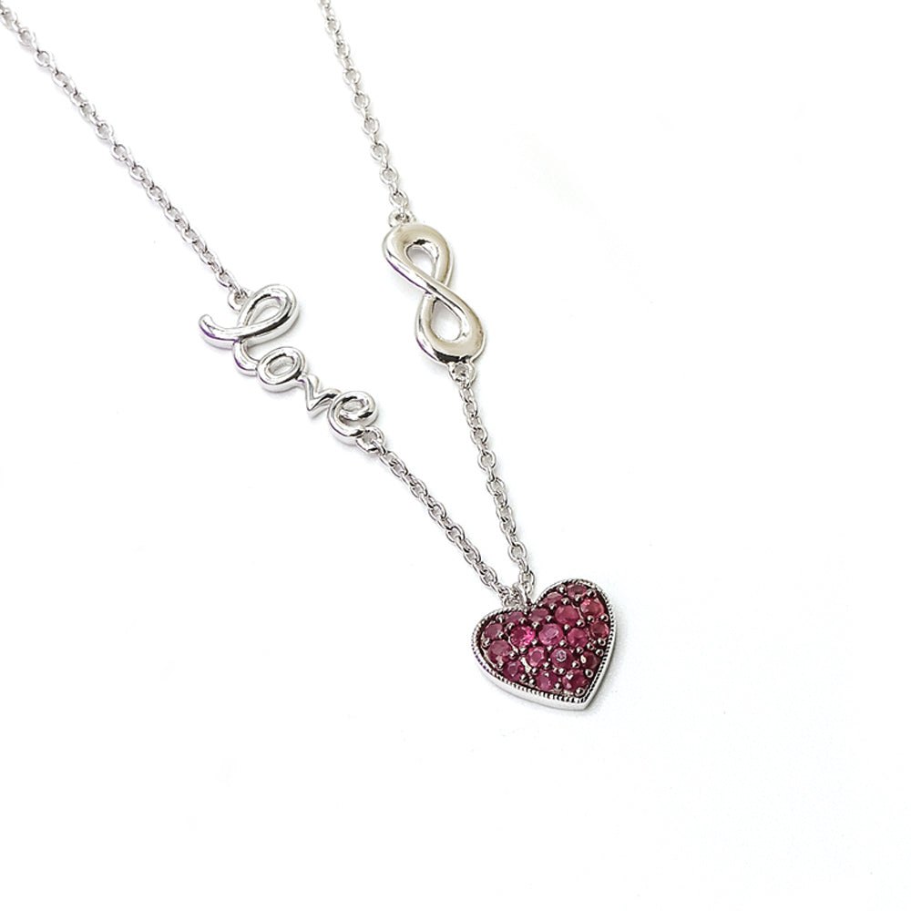 Sterling Silver Ruby Heart Bracelet