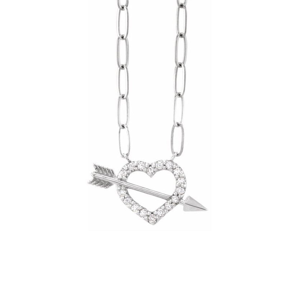 The Sarah - 14K White 1/8 CTW Natural Diamond Heart & Arrow 16" Necklace